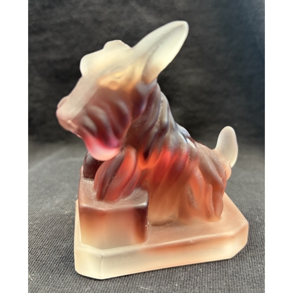 Boyd Glass Scottie JB Dog Figurine Brown Frosted Satin Vintage Stamped